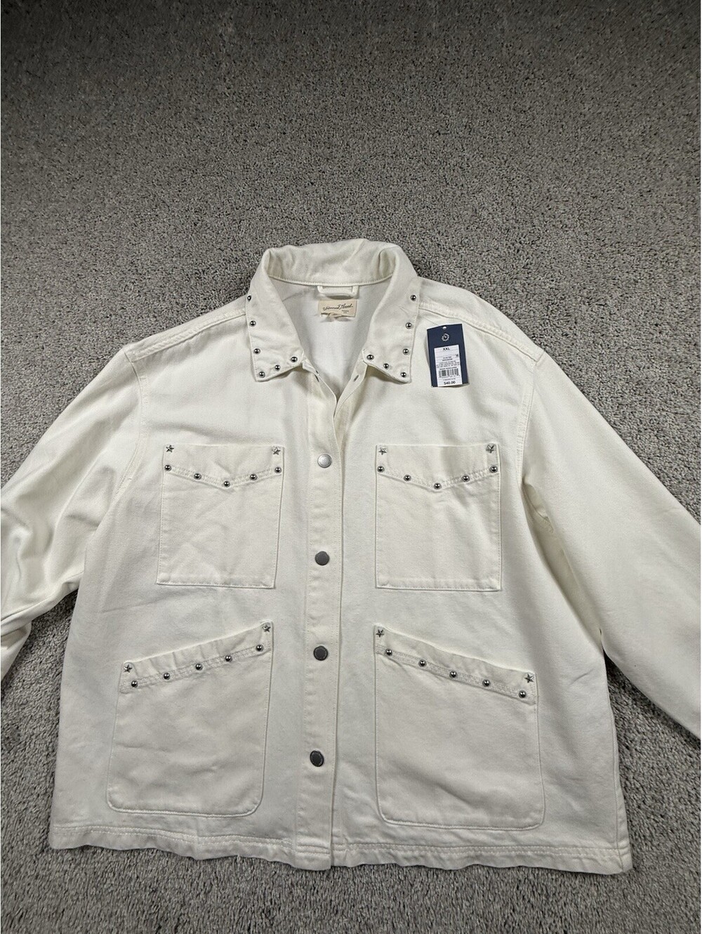 NWT Women's Star Studded Chore Denim Jacket Universal Thread White Size XXL